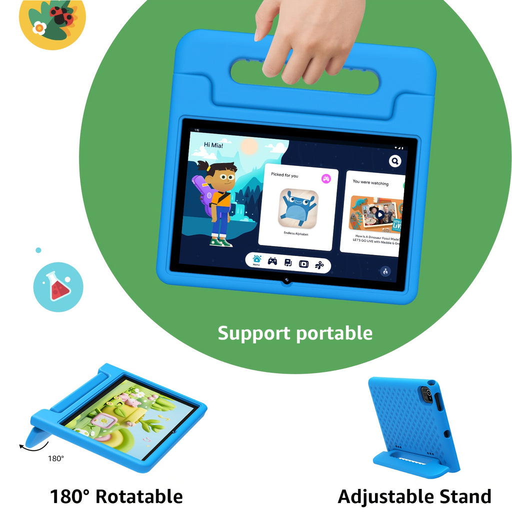 Apolosign 2025 10.1 Inch Android 13\u002F14\u002F15 Kids Tablet, 8(3+5)GB+64GB, 8-Core, WiFi 6, 5MP+2MP, 1280*800 HD Display, Parental Control, Educational, Shockproof & Handheld Case, Kids Space, Halloween Christmas Gift, Pre-Installed Apps, Tablet, Pad