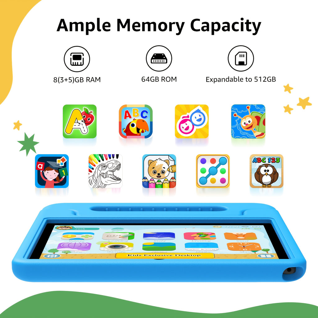 Apolosign 2025 10.1 Inch Android 13\u002F14\u002F15 Kids Tablet, 8(3+5)GB+64GB, 8-Core, WiFi 6, 5MP+2MP, 1280*800 HD Display, Parental Control, Educational, Shockproof & Handheld Case, Kids Space, Halloween Christmas Gift, Pre-Installed Apps, Tablet, Pad