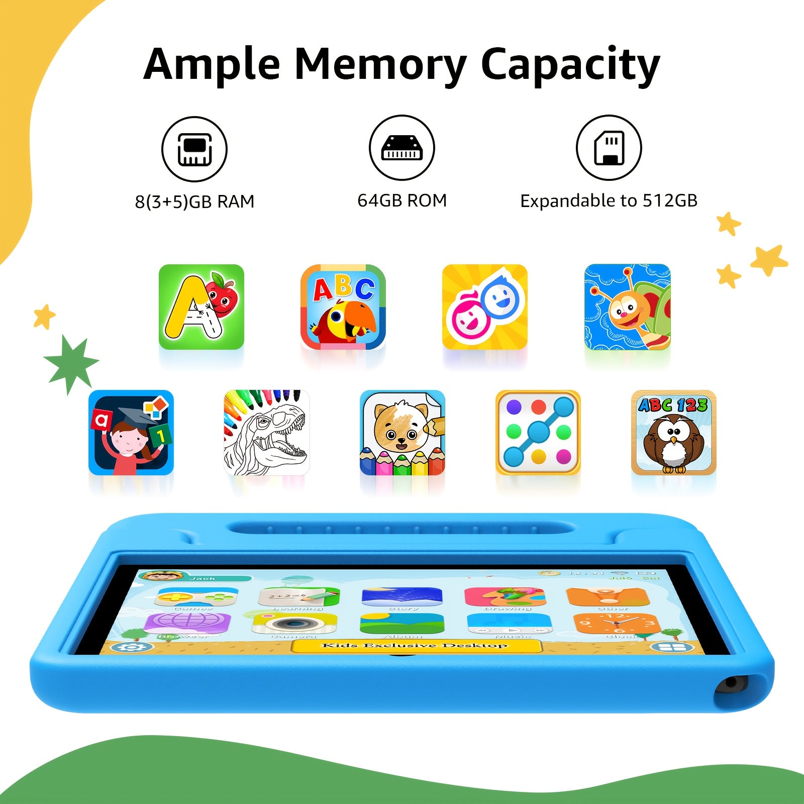 Apolosign 2025 10.1 Inch Android 13\u002F14\u002F15 Kids Tablet, 8(3+5)GB+64GB, 8-Core, WiFi 6, 5MP+2MP, 1280*800 HD Display, Parental Control, Educational, Shockproof & Handheld Case, Kids Space, Halloween Christmas Gift, Pre-Installed Apps, Tablet, Pad