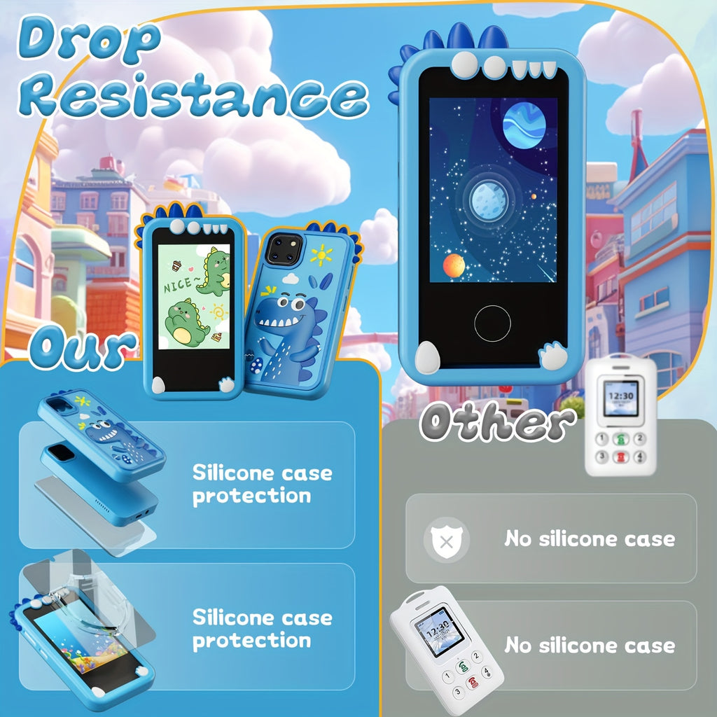 Dinosaur Phone Toy for Kids - Touchscreen HD Dual Camera Educational Learning Toy with Interactive Dinosaur Graphics, Travel & Birthday\u002FChristmas Gift for Boys & Girls Ages 3-14 (Peacock Green\u002FBlue)