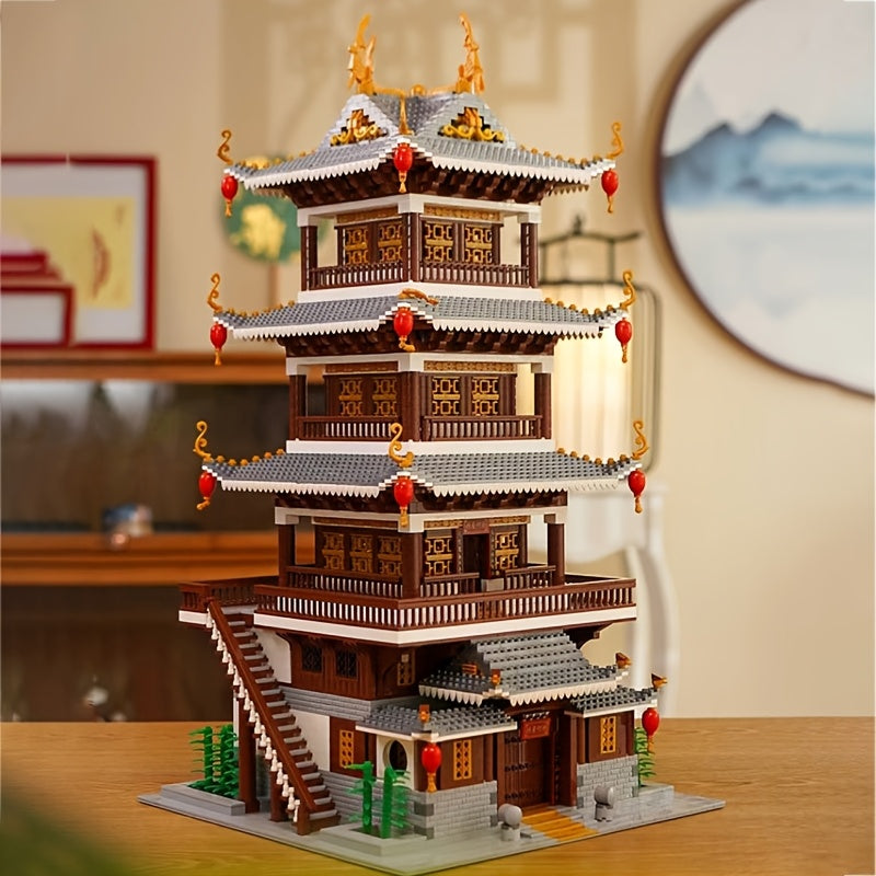 6134pcs Chinese Ancient Architecture Heavenly Fairy Mirror Huge Type Difficult Mini Building Block Toys, Home Decor Ideas Christmas\u002FNew Years Gift(no with Light), Display Piece, Festive Decoration, Artistic Decor, Traditional Style, Handcrafted Block