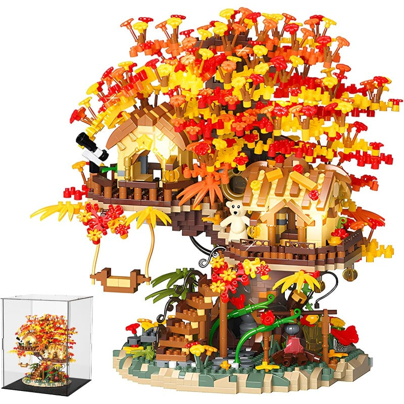 Cherry Blossom Bonsai Tree House Building Blocks Set with Acrylic Display Box Plants Flowers Treehouse Architecture Micro Mini Block Kits Gift for Adults and 2725 Pieces