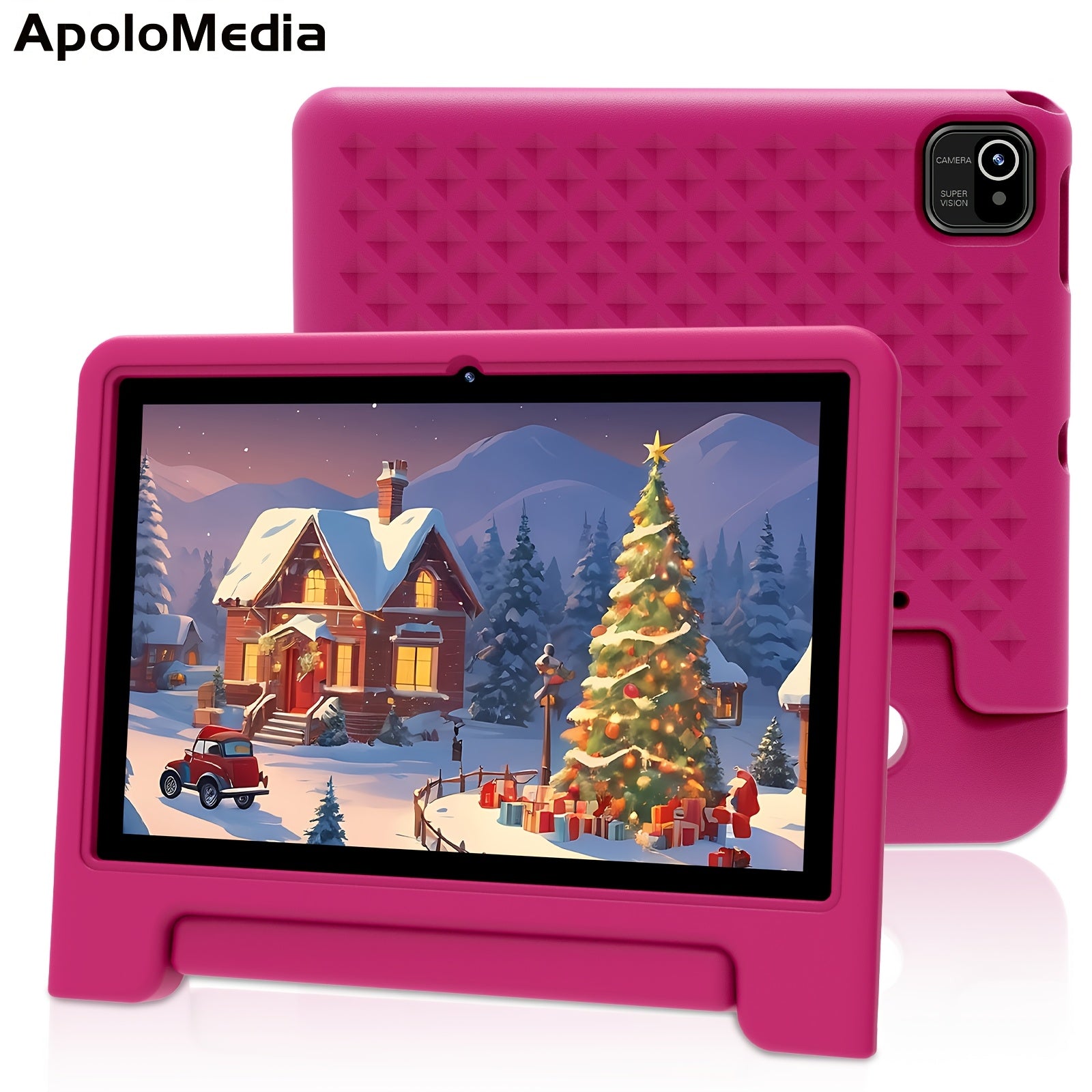 Apolomedia Kids Tablet, 10.1 Inch Android 13 Tablet For Kids, 128GB Expand, HD Touch Screen, 5-8 Hr Battery, Educational Games, Learning Tablet With Parental Control, Wi-Fi, Pre-Installed App, Tablet, Pad