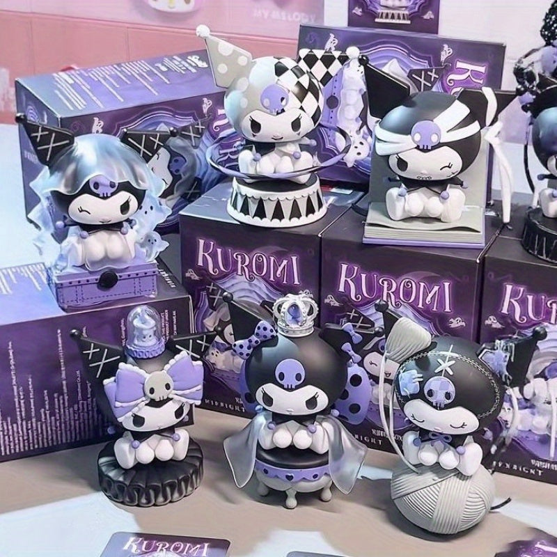 Sanrio Kuromi Collectible Mystery Box Handmade Office Desk Decor - Purple & Black Gothic Doll Figures with Accessories, Limited Edition Birthday Gift for Fans, Desk Figurine, Playful Character Design, Detailed Craftsmanship