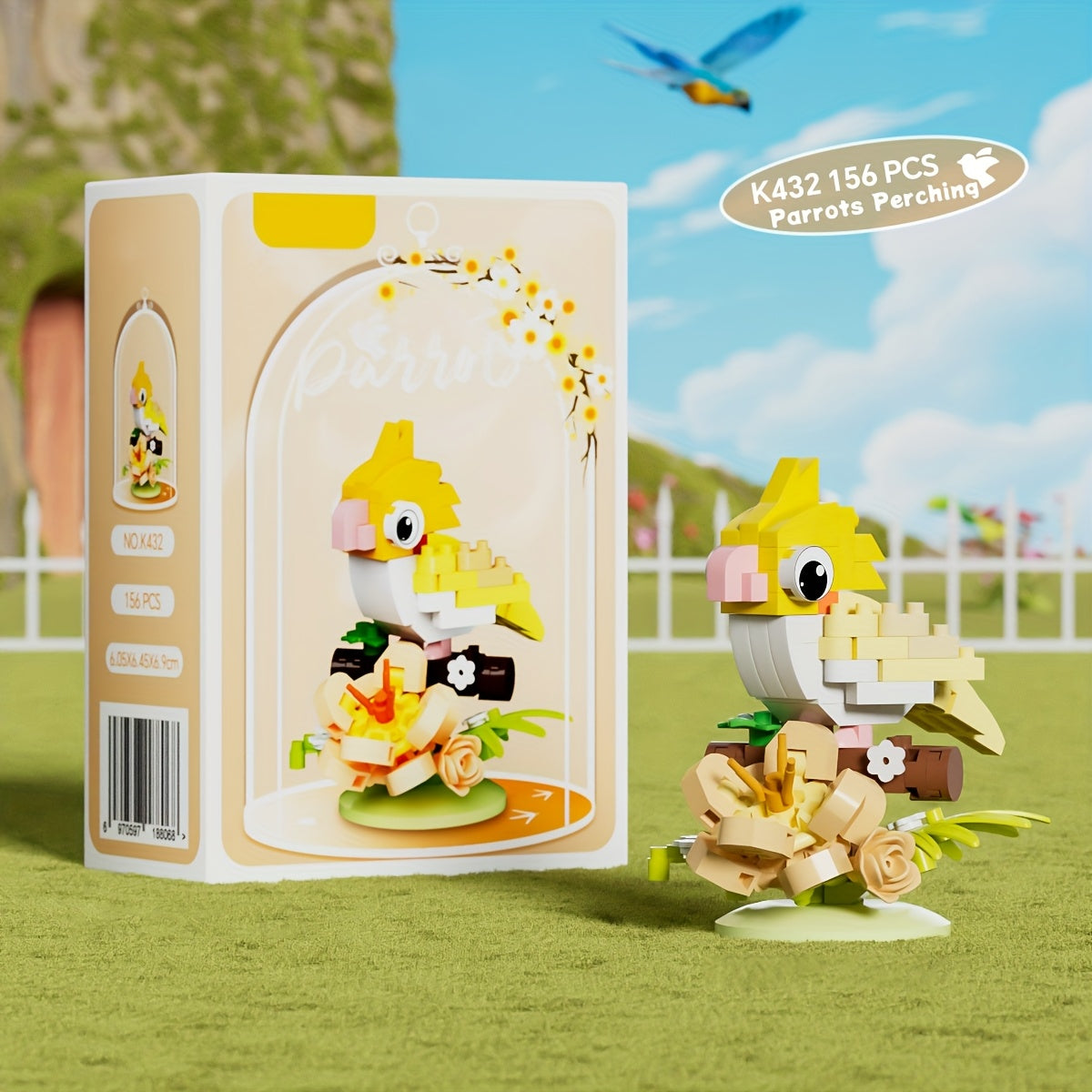 DIY Building Block Parrot Bird Series - Chibi-Style Colorful Parrots with Expressive Eyes, Sturdy Base & Decorative Display for Christmas\u002FHalloween Gifts, Home\u002FOffice Decor - Multi-Color (Blue, Yellow, Pink, Green, Red, White, Black) - Creative