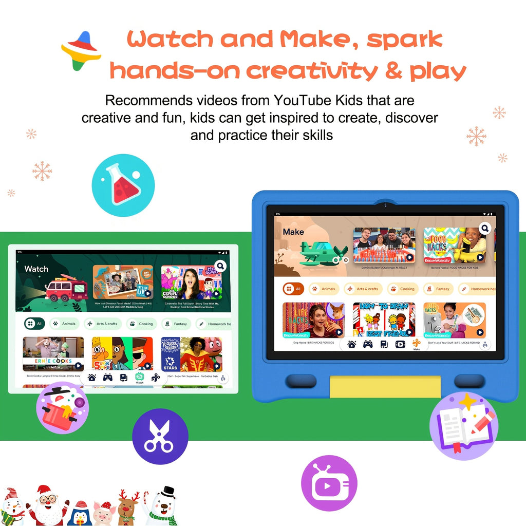 Apolomedia Kids Tablet, 10.1 Inch Android 13 Tablet For Kids, 128GB Expand, HD Touch Screen, 5-8 Hr Battery, Educational Games, Learning Tablet With Parental Control, Wi-Fi, Pre-Installed App, Tablet, Pad