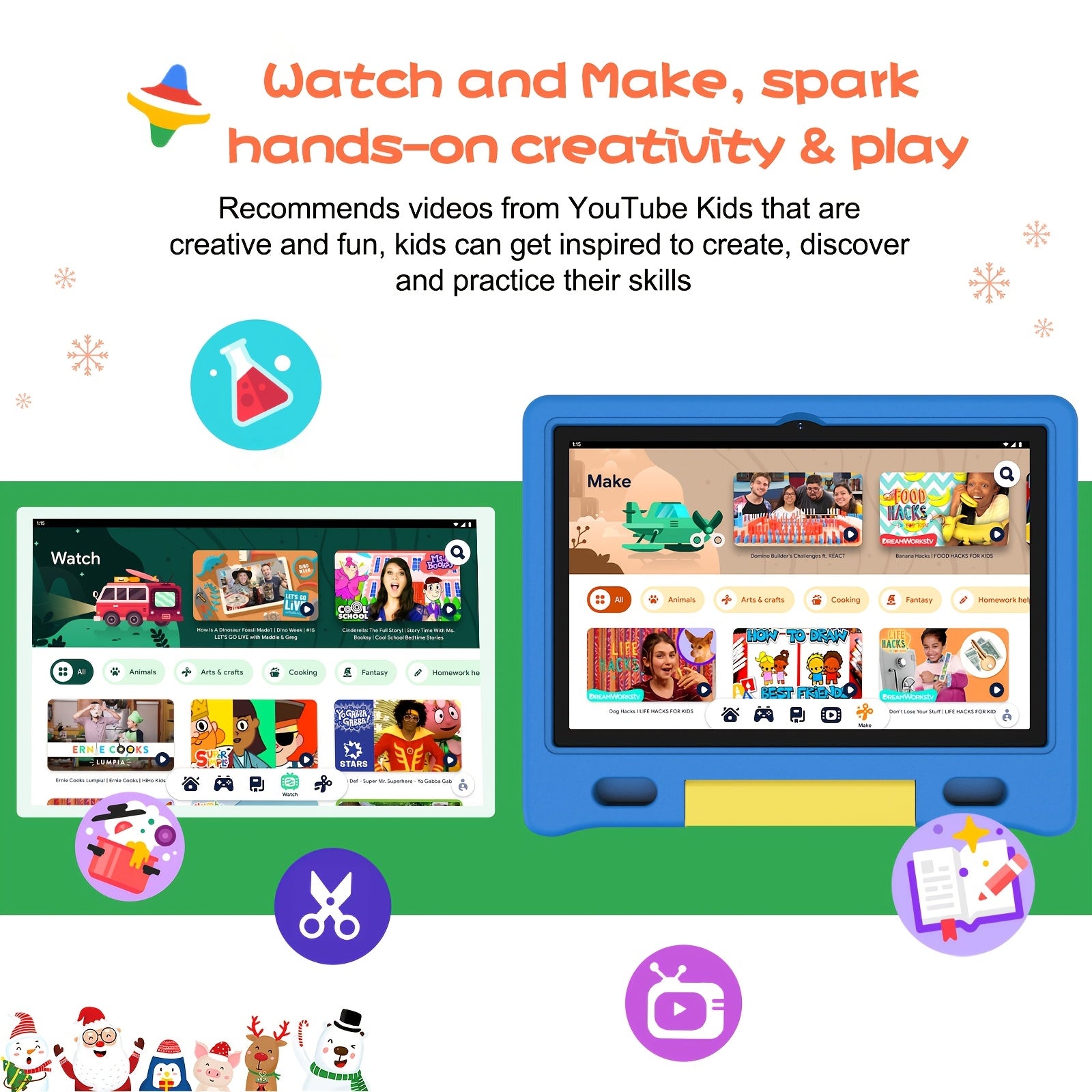 Apolomedia Kids Tablet, 10.1 Inch Android 13 Tablet For Kids, 128GB Expand, HD Touch Screen, 5-8 Hr Battery, Educational Games, Learning Tablet With Parental Control, Wi-Fi, Pre-Installed App, Tablet, Pad