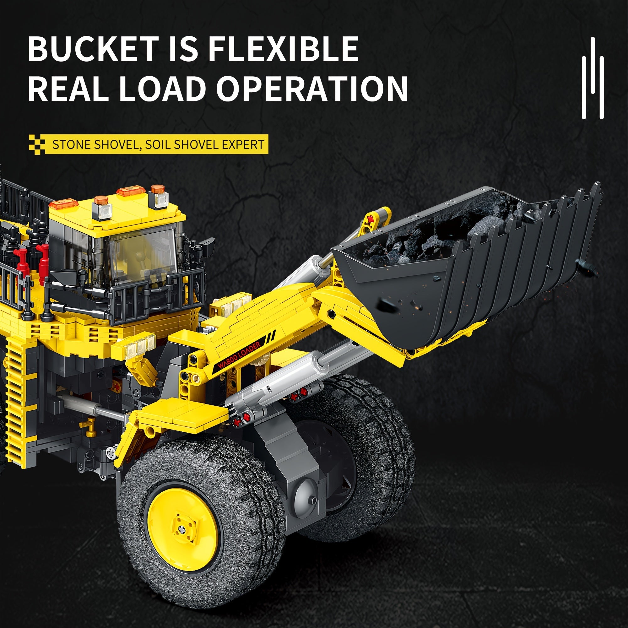 1876pcs Reobrix 22009 Yellow Shovel Loader Building Blocks, Remote Control Crane Vehicle Building Model Kits, High Difficulty Toy Assembly Model, Halloween, Christmas And Birthday Gift for Adults