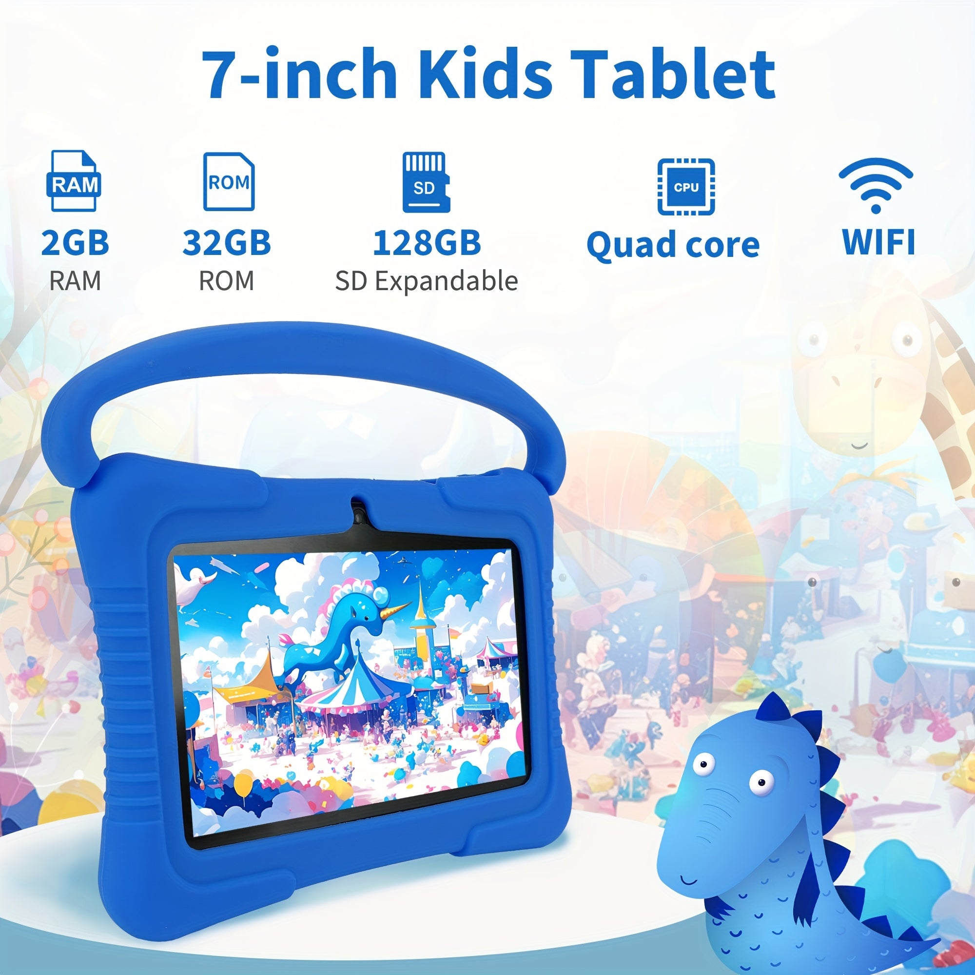 Veidoo Kids Tablet, 7 inch Android Tablet PC, 2GB RAM 32GB ROM, Safety Eye Protection Screen, WiFi, Dual Camera, Games, Parental Control APP, Tablet with Silicone Case