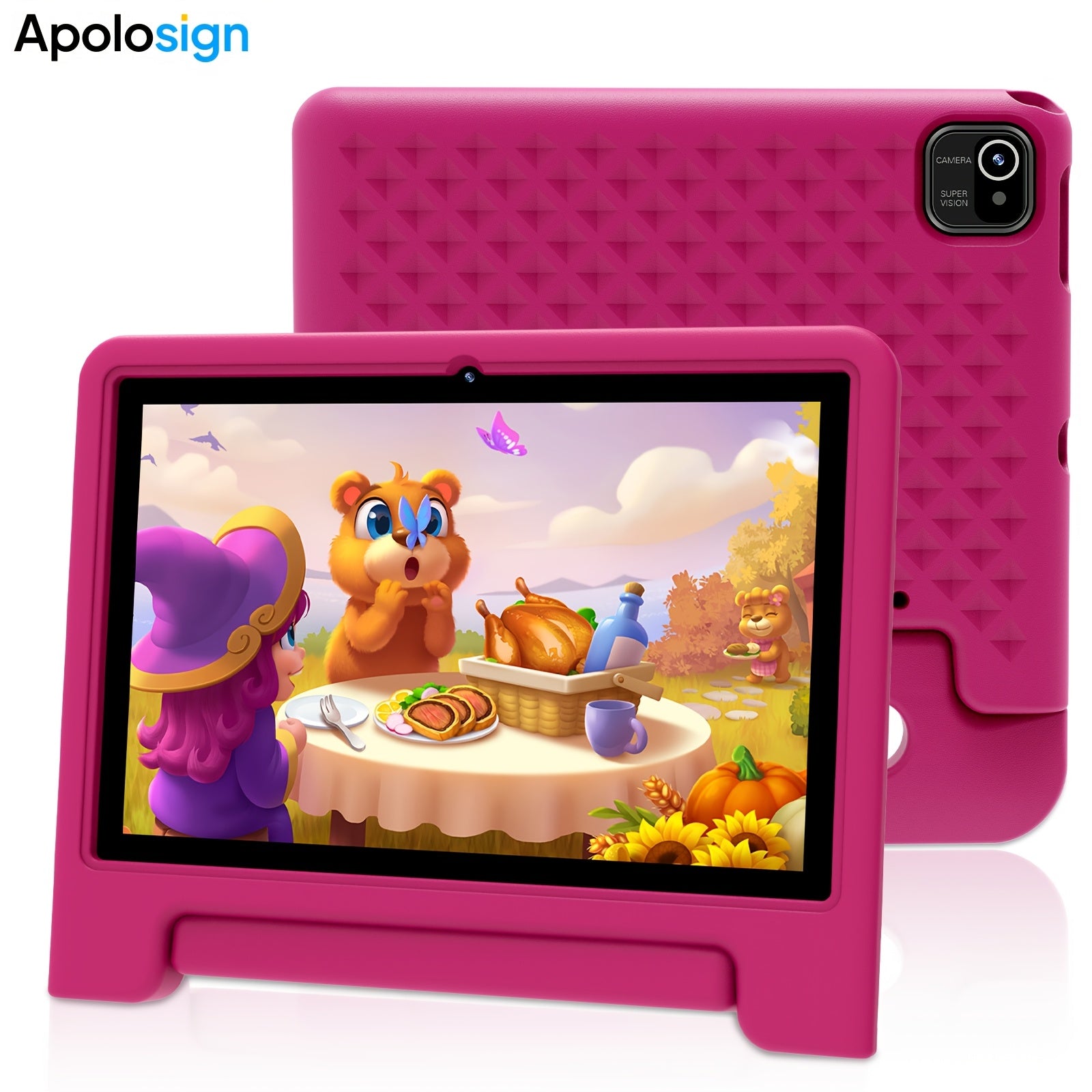 Apolosign 2025 10.1 Inch Android 13\u002F14\u002F15 Kids Tablet, 8(3+5)GB+64GB, 8-Core, WiFi 6, 5MP+2MP, 1280*800 HD Display, Parental Control, Educational, Shockproof & Handheld Case, Kids Space, Halloween Christmas Gift, Pre-Installed Apps, Tablet, Pad