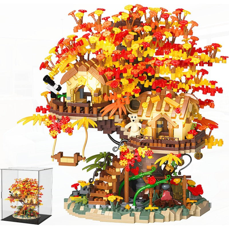 Cherry Blossom Bonsai Tree House Building Blocks Set with Acrylic Display Box Plants Flowers Treehouse Architecture Micro Mini Block Kits Gift for Adults and 2725 Pieces