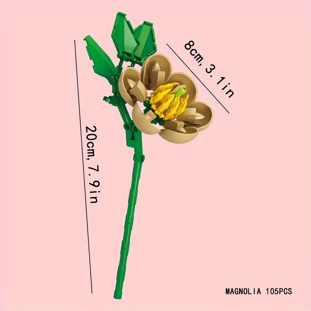 Narcissus, Magnolia, Lily, Lavender, for Lotus Flower, Peach Blossom,Creative Buillding Blocks Flowers Assembly Toys, Building Block Eternal Floral And Vases Toy, Birthday\u002FChristmas Gifts