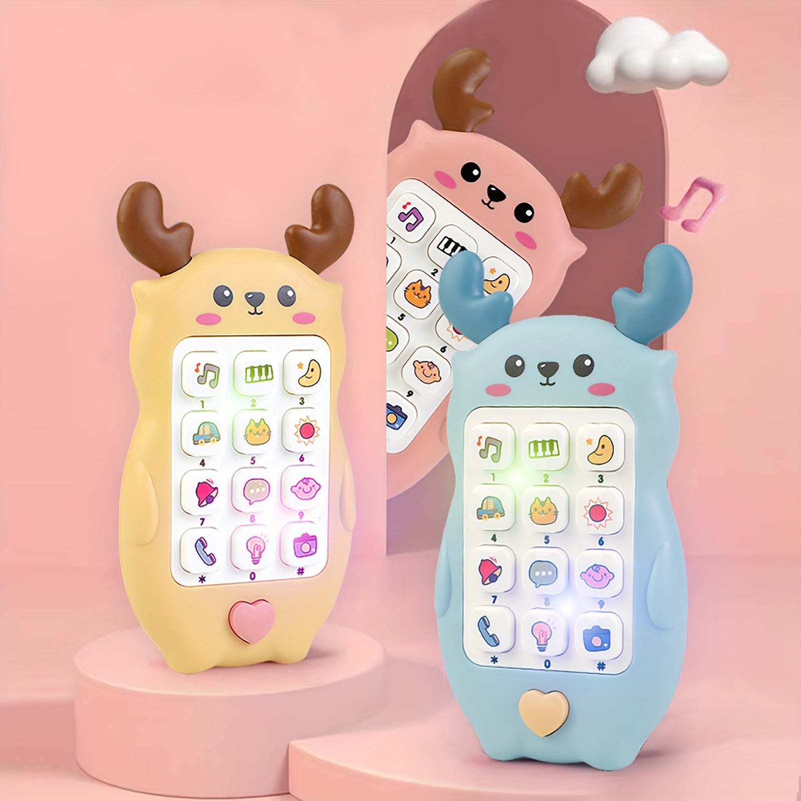 Cute Animal Early Learning Phone for Youngsters 0-3 Years - Portable Educational Toy with Music, Stories & Fun Icons, Pink\u002FBlue\u002FYellow, Ideal Gift for Christmas & Halloween