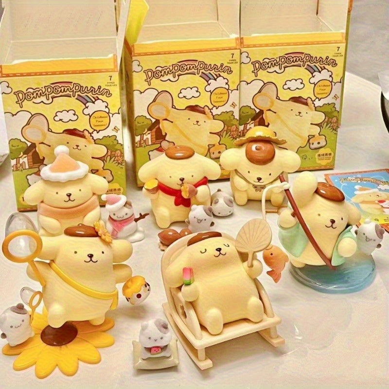 6Sanrio Pudding Mystery Box - Cute Pink Surprise Character with Recliner, Mixed Color Collectible Desktop Ornament, Four Seasons Series Anime Fan Exclusive Birthday Holiday Gift