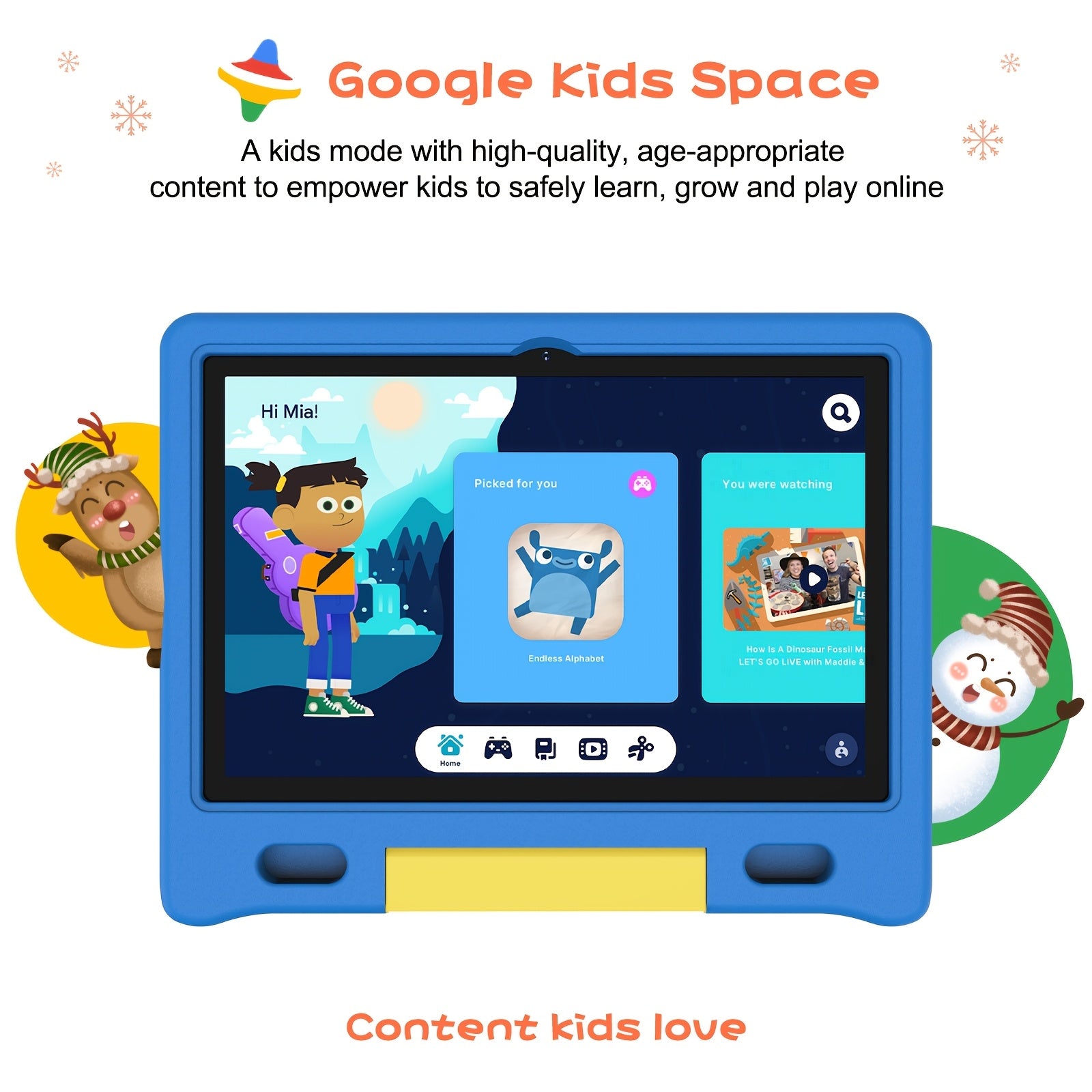 Apolomedia Kids Tablet, 10.1 Inch Android 13 Tablet For Kids, 128GB Expand, HD Touch Screen, 5-8 Hr Battery, Educational Games, Learning Tablet With Parental Control, Wi-Fi, Pre-Installed App, Tablet, Pad