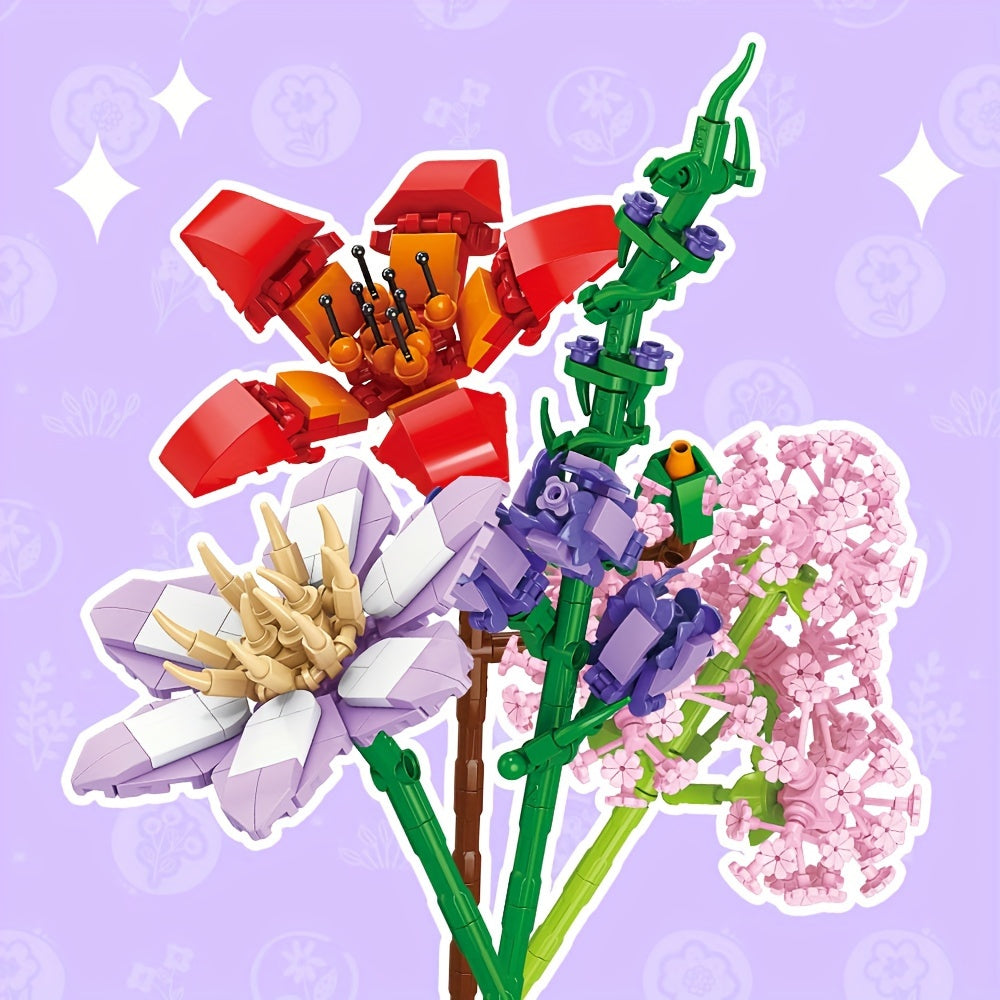 Narcissus, Magnolia, Lily, Lavender, for Lotus Flower, Peach Blossom,Creative Buillding Blocks Flowers Assembly Toys, Building Block Eternal Floral And Vases Toy, Birthday\u002FChristmas Gifts