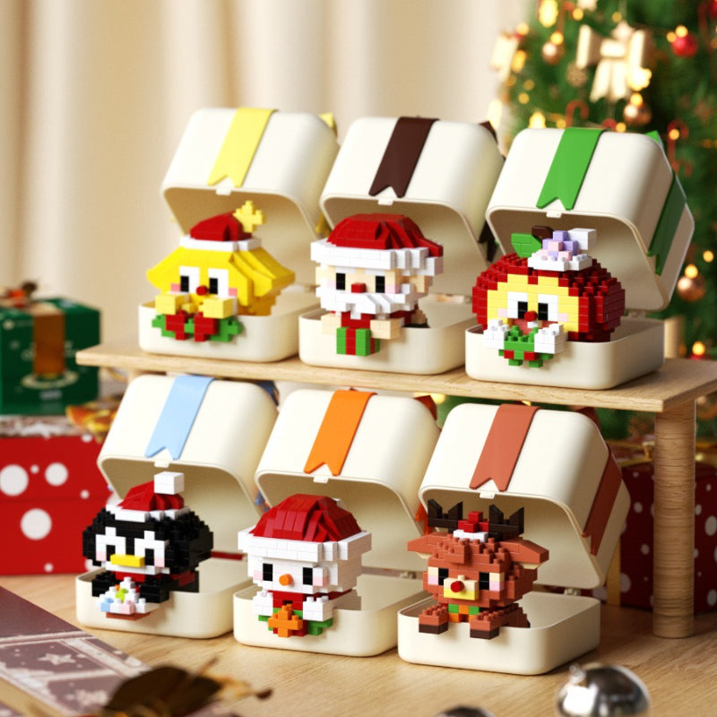 Christmas Gift Box Cartoon Doll Small-Brick Building Block Toy Santa Claus and penguin building blocks; a puzzle assembly decorative ornament, ideal as a Christmas gift, Christmas Building Block Ornaments, Christmas Ornament Building Kit, Miniature Buildi