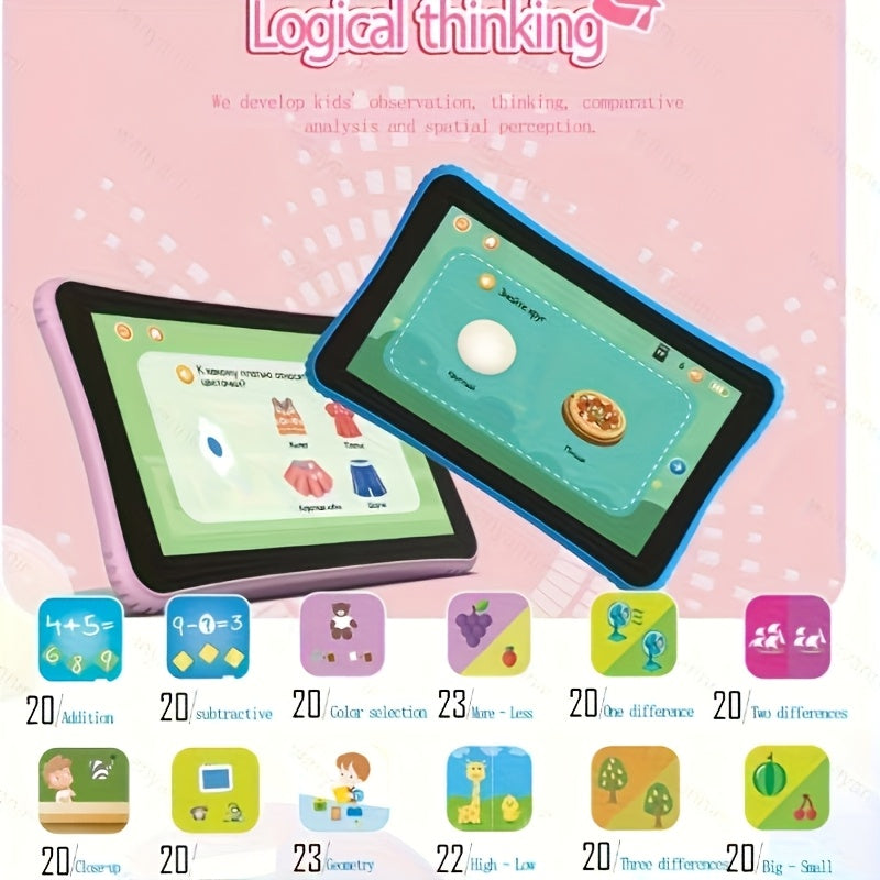 7-inch Tablet, 32GB ROM Board Computer TXT Screen, Learning Apps, Educational Games, Learning Education Toddler Tablet with Protective Sleeve Tablet Case