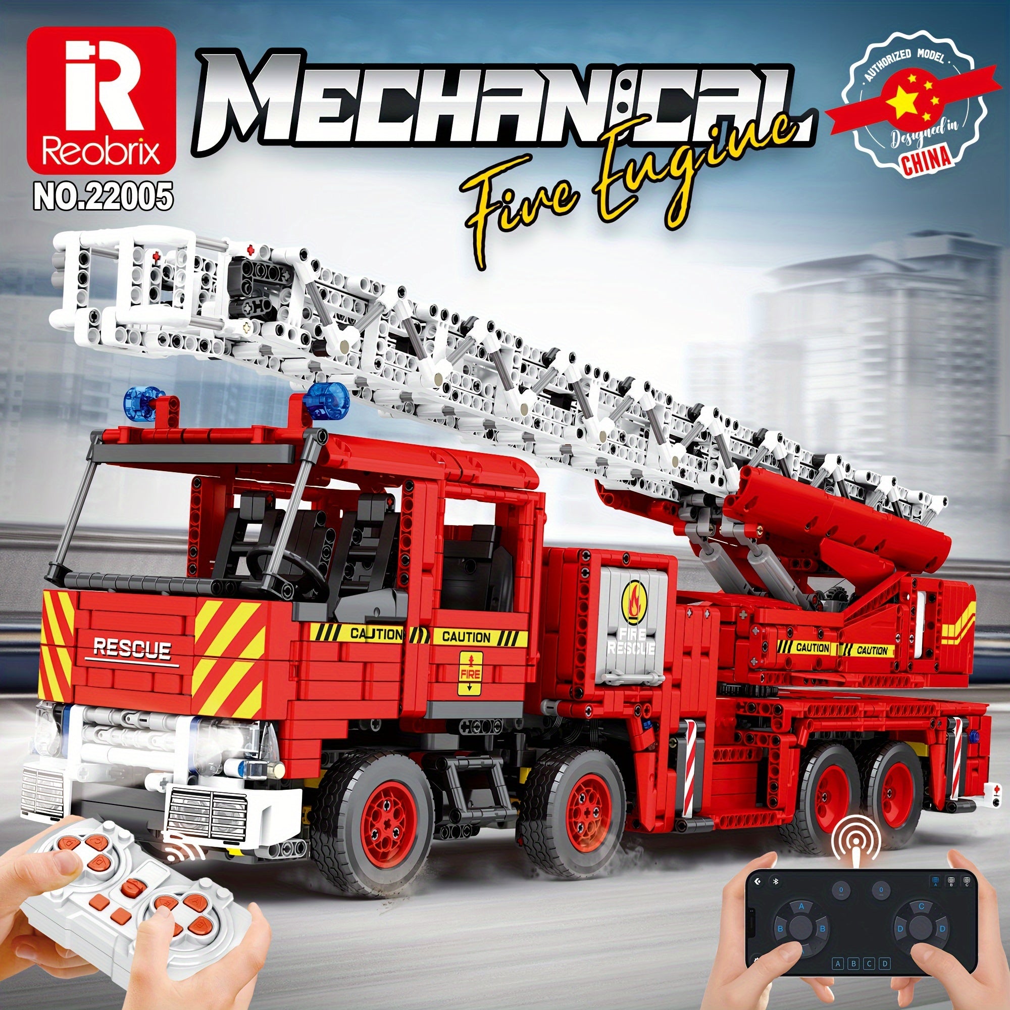 Reobrix 22005 Fire Fighting Truck Building Set, Large Fire Extinguisher Ladder Truck Model Blocks Kit, Technology Fire Engine Truck Toy Building Set (3266pcs)