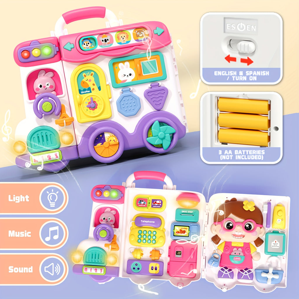 Musical Busy Board Toys 54-in-1 English & Spanish Musical Busy Board Toys 1-3, Early Educational Toy for 1, 2, and 3-Year-Old, Bilingual Learning Gift Ages 1+, Engagement, Playful Design, Easygrip Buttons
