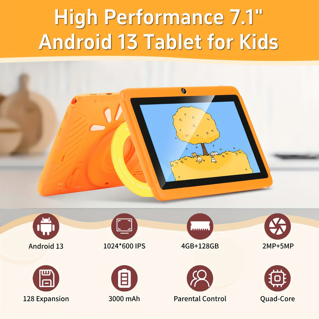 T12, 7 Inch Youngsters Tablet, HD Screen, Free kid's Gifts, Android13, 2.4Gz&5Gz WiFi, 2GB RAM 32GB ROM, Quad Core Processor, Pre-installed Kidos and Education APPs, Learning Tablet, Dual Camera, Shockproof Case,