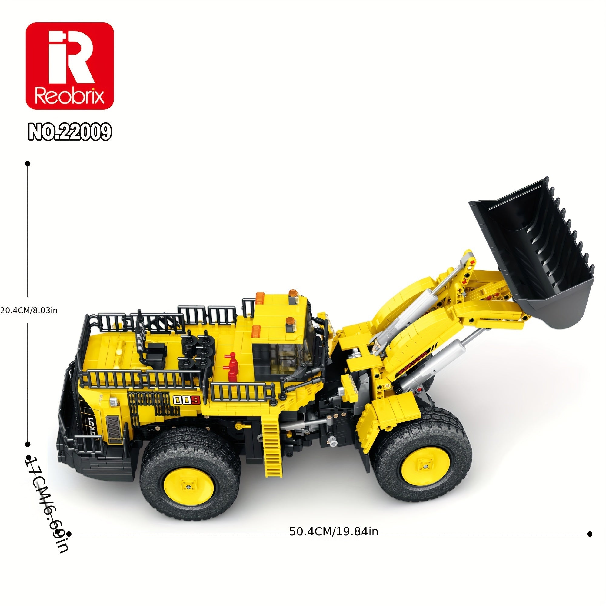 1876pcs Reobrix 22009 Yellow Shovel Loader Building Blocks, Remote Control Crane Vehicle Building Model Kits, High Difficulty Toy Assembly Model, Halloween, Christmas And Birthday Gift for Adults