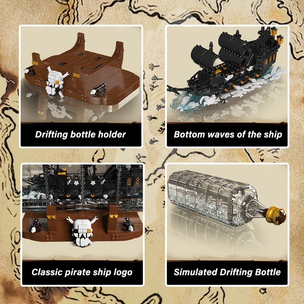 Pirate Ship In Bottle Building Block Model Kit, Pirate Ship Building Block Model, Ideal Collectible For Ship Construction Building Block Model Enthusiasts And Lovers, Home\u002Foffice Trendy Decor, New Year\u002FChristmas Gifts (2416\u002F2488\u002F2499pc