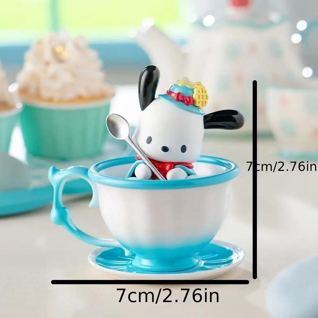 Sanrio Official Kuromi Tea Cup Elf Mystery Box - Pink Collectible PVC Doll with Tea Set, Cute Anime Character Figure, Chibi-Style Random Accessory (Bows\u002FToppings), Gift, No Power Required, Display for Desk & Shelf, Figurine, Figurines, Trinkets