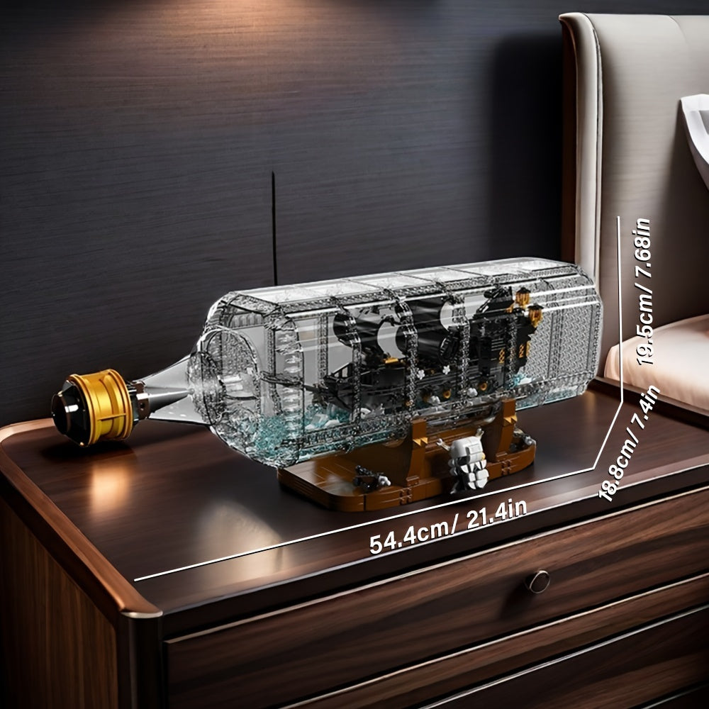Pirate Ship In Bottle Building Block Model Kit, Pirate Ship Building Block Model, Ideal Collectible For Ship Construction Building Block Model Enthusiasts And Lovers, Home\u002Foffice Trendy Decor, New Year\u002FChristmas Gifts (2416\u002F2488\u002F2499pc