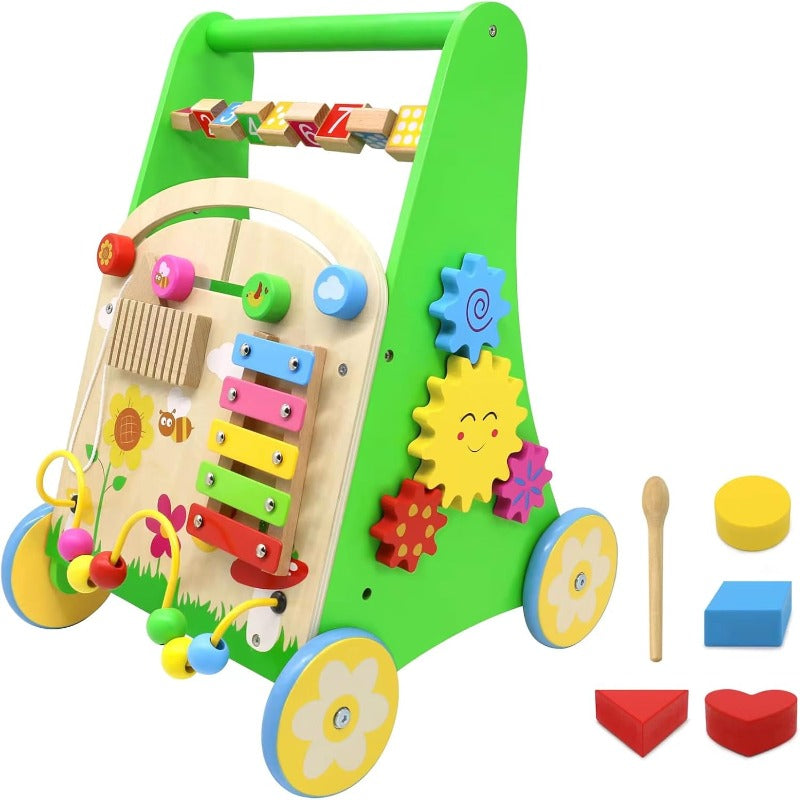 Wooden Baby Walker with Wheels Push Walker for Baby Boys and Girls 1012 Months Multiple Activity Center for 1 Year Old