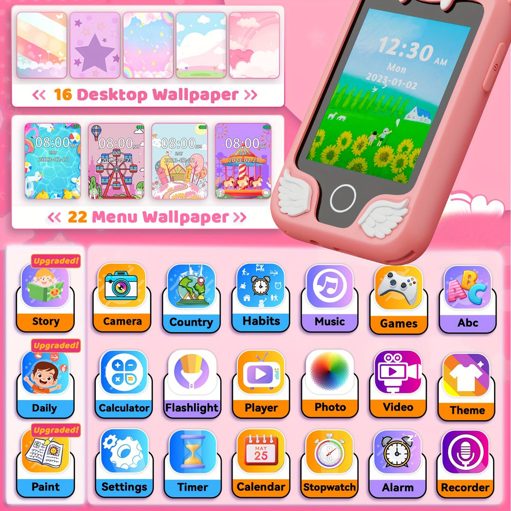 Kids Smart Phone Toys, Touchscreen HD Dual Camera Cell Phone For Kids, Birthday Gifts Dinosaur Play Phone For Boys 3-10, Travel Toy With 8GB SD Card Easter Day Halloween Christmas Gift