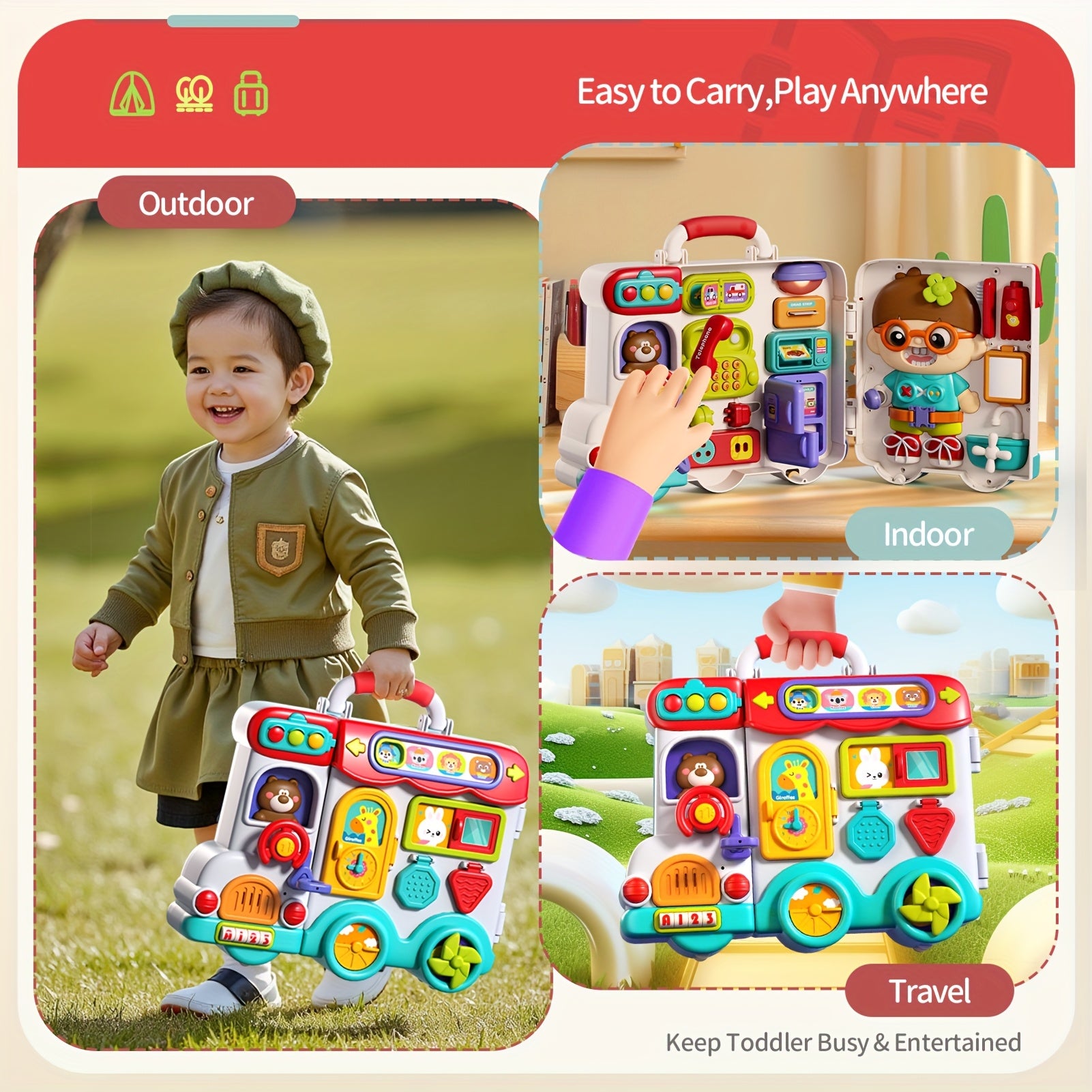Musical Busy Board Toys 54-in-1 English & Spanish Musical Busy Board Toys 1-3, Early Educational Toy for 1, 2, and 3-Year-Old, Bilingual Learning Gift Ages 1+, Engagement, Playful Design, Easygrip Buttons