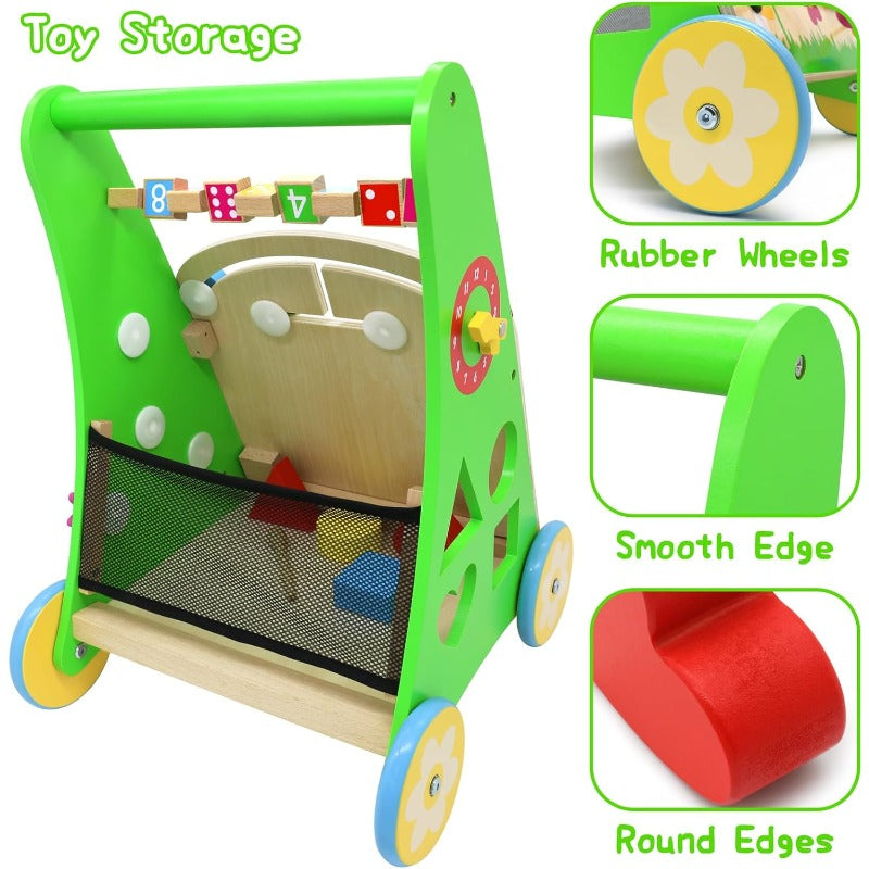 Wooden Baby Walker with Wheels Push Walker for Baby Boys and Girls 1012 Months Multiple Activity Center for 1 Year Old