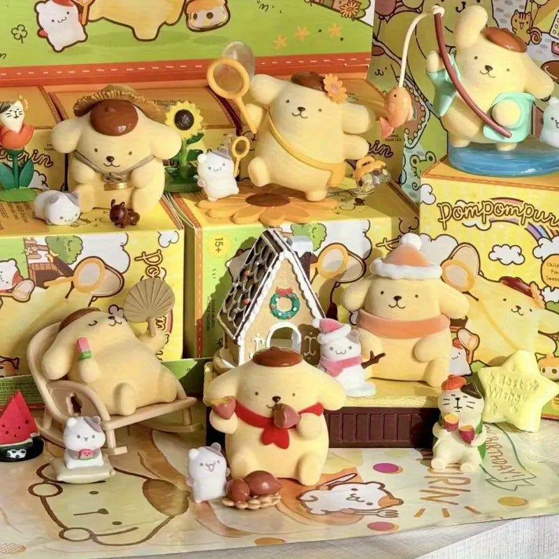 6Sanrio Pudding Mystery Box - Cute Pink Surprise Character with Recliner, Mixed Color Collectible Desktop Ornament, Four Seasons Series Anime Fan Exclusive Birthday Holiday Gift