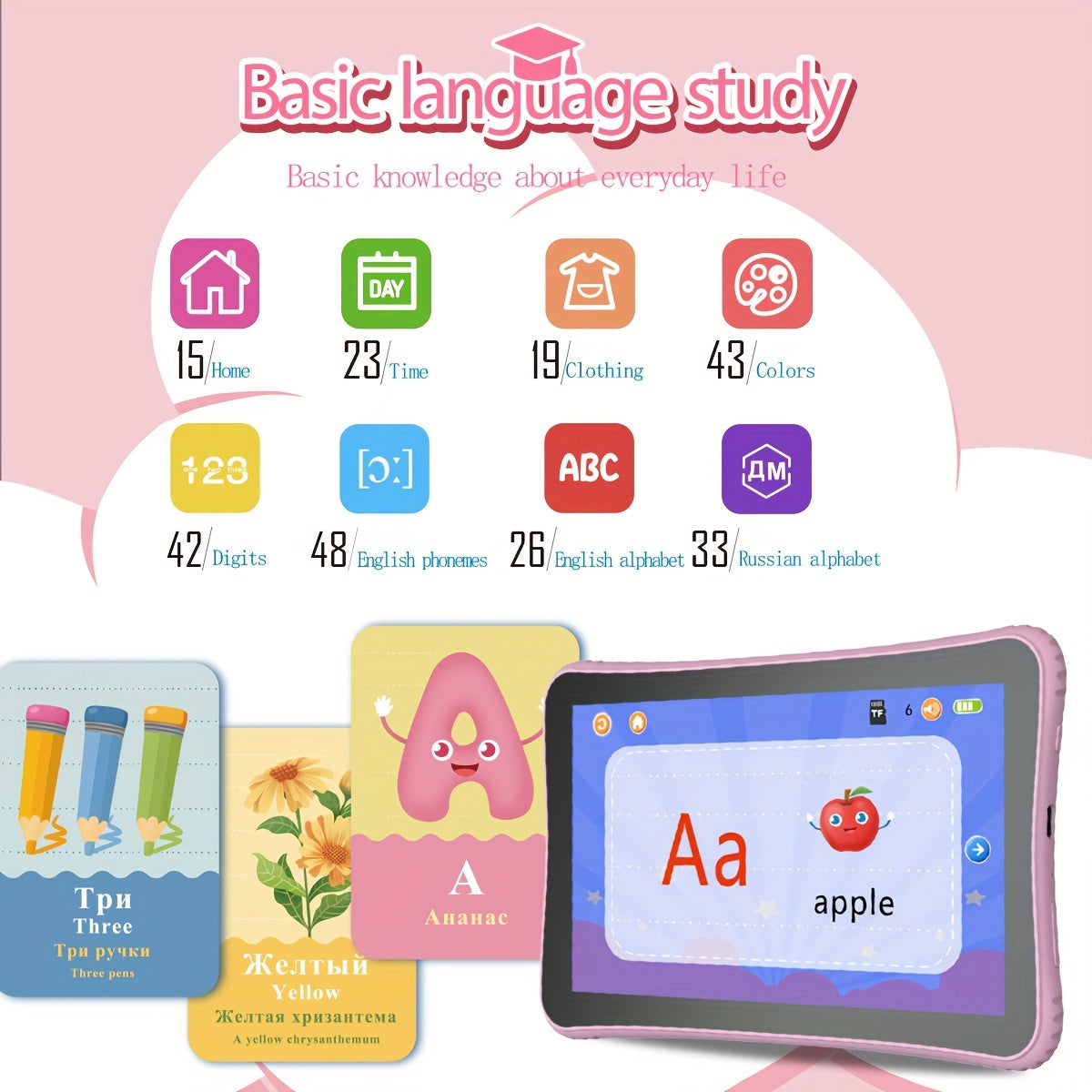 7-inch Tablet, 32GB ROM Board Computer TXT Screen, Learning Apps, Educational Games, Learning Education Toddler Tablet with Protective Sleeve Tablet Case