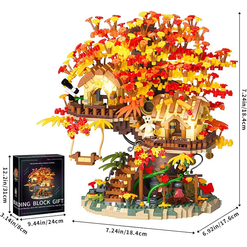 Cherry Blossom Bonsai Tree House Building Blocks Set with Acrylic Display Box Plants Flowers Treehouse Architecture Micro Mini Block Kits Gift for Adults and 2725 Pieces