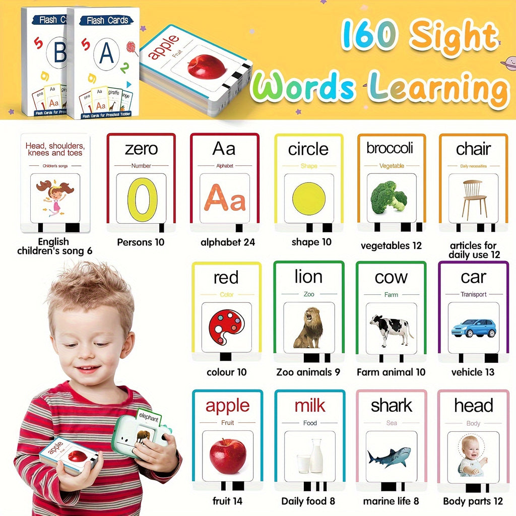 Flybok Talking Flashcards for 1-4 Years Old\u002Fbaby Toys\u002Fchildren's Toys, with 160 Words, A Portable Word Card Machine Suitable for Classrooms, A Christmas Birthday Gift for Children