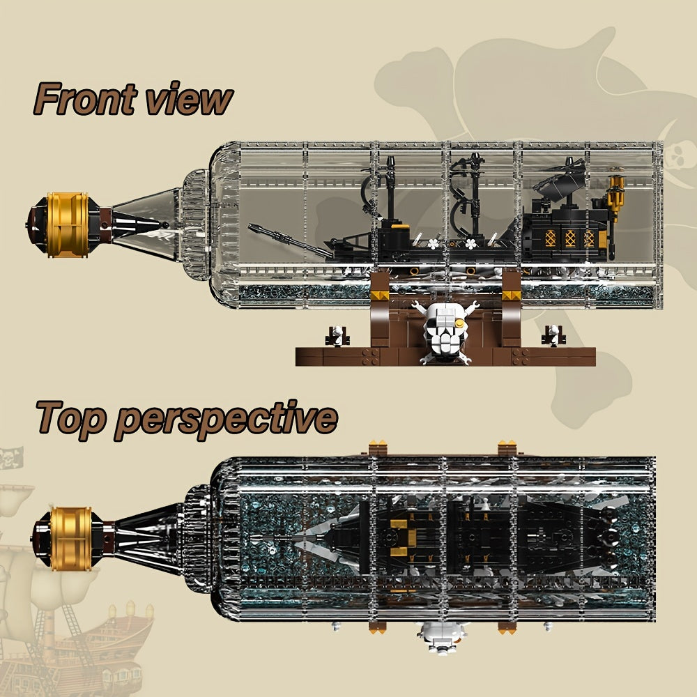 Pirate Ship In Bottle Building Block Model Kit, Pirate Ship Building Block Model, Ideal Collectible For Ship Construction Building Block Model Enthusiasts And Lovers, Home\u002Foffice Trendy Decor, New Year\u002FChristmas Gifts (2416\u002F2488\u002F2499pc