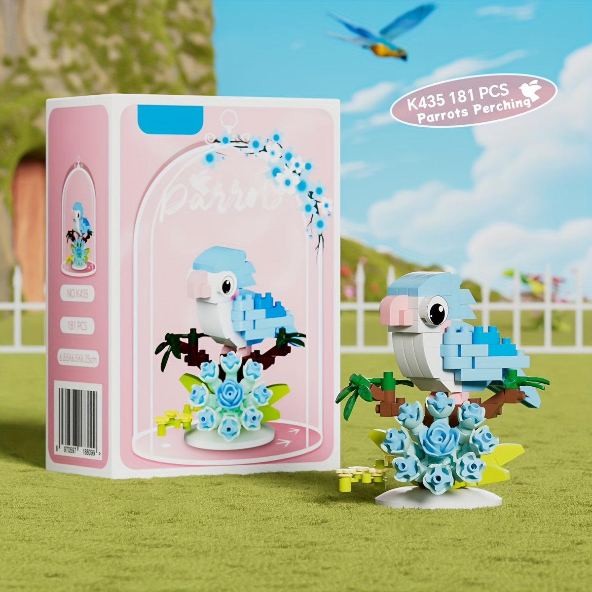 DIY Building Block Parrot Bird Series - Chibi-Style Colorful Parrots with Expressive Eyes, Sturdy Base & Decorative Display for Christmas\u002FHalloween Gifts, Home\u002FOffice Decor - Multi-Color (Blue, Yellow, Pink, Green, Red, White, Black) - Creative