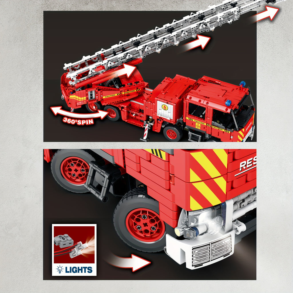 Reobrix 22005 Fire Fighting Truck Building Set, Large Fire Extinguisher Ladder Truck Model Blocks Kit, Technology Fire Engine Truck Toy Building Set (3266pcs)