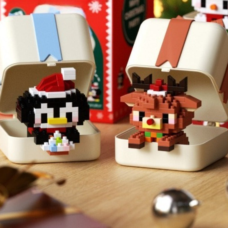 Christmas Gift Box Cartoon Doll Small-Brick Building Block Toy Santa Claus and penguin building blocks; a puzzle assembly decorative ornament, ideal as a Christmas gift, Christmas Building Block Ornaments, Christmas Ornament Building Kit, Miniature Buildi