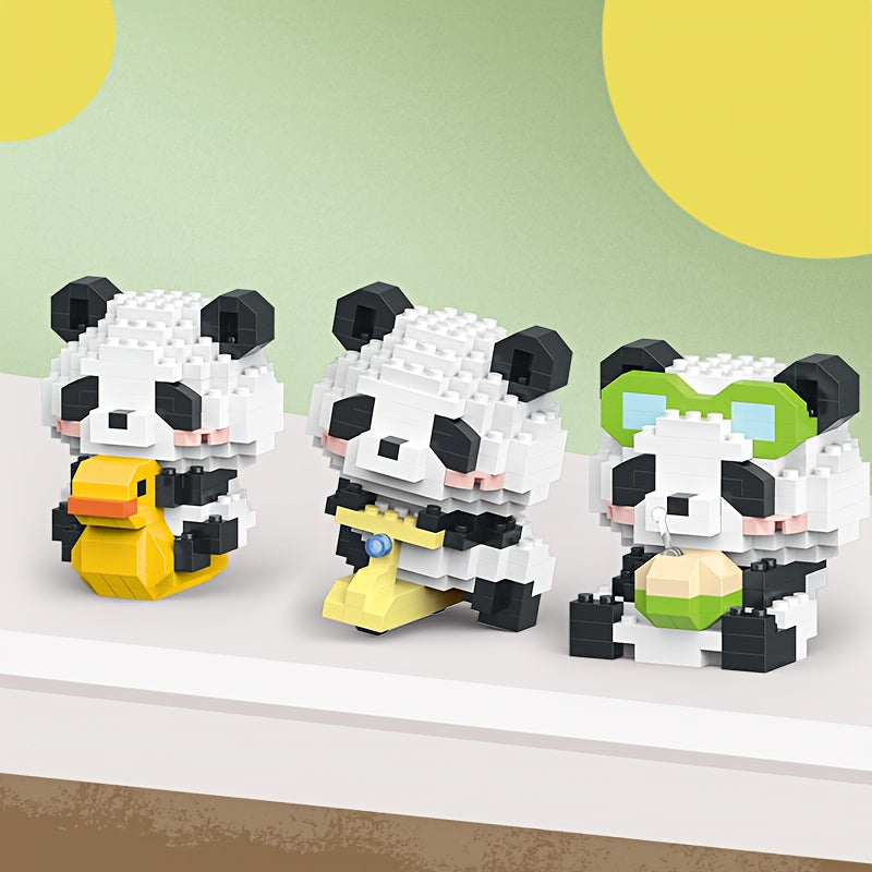 12 Styles of Panda Building Blocks - Cute Desk Decorations, Holiday Gift for Youngsters, ABS Material, Animal Theme, Perfect for Room Deco