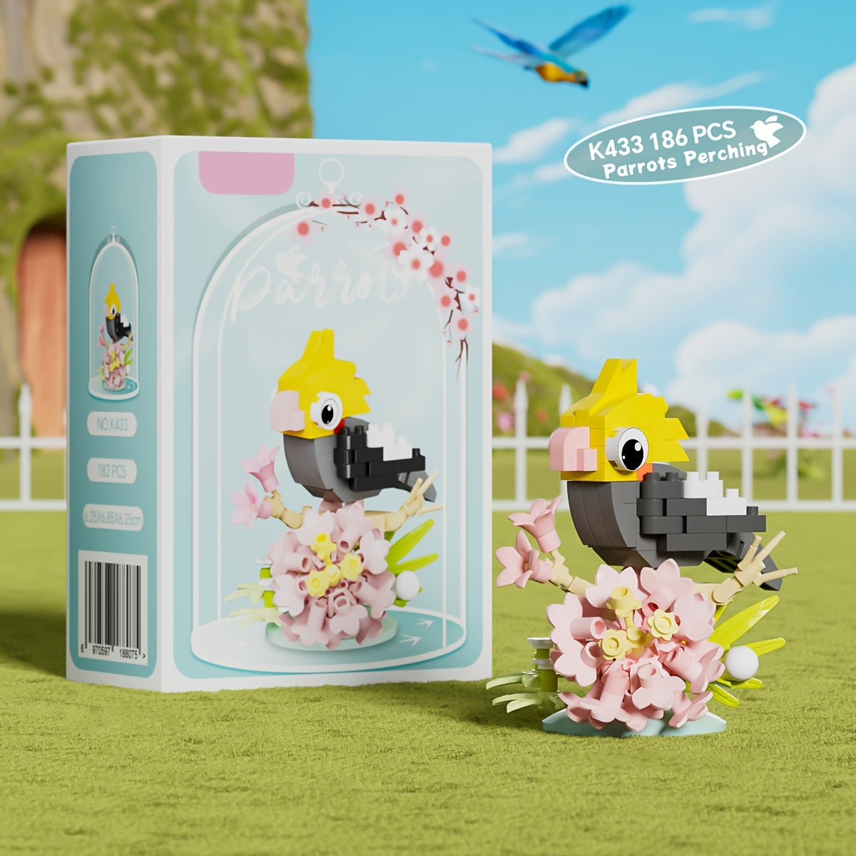 DIY Building Block Parrot Bird Series - Chibi-Style Colorful Parrots with Expressive Eyes, Sturdy Base & Decorative Display for Christmas\u002FHalloween Gifts, Home\u002FOffice Decor - Multi-Color (Blue, Yellow, Pink, Green, Red, White, Black) - Creative