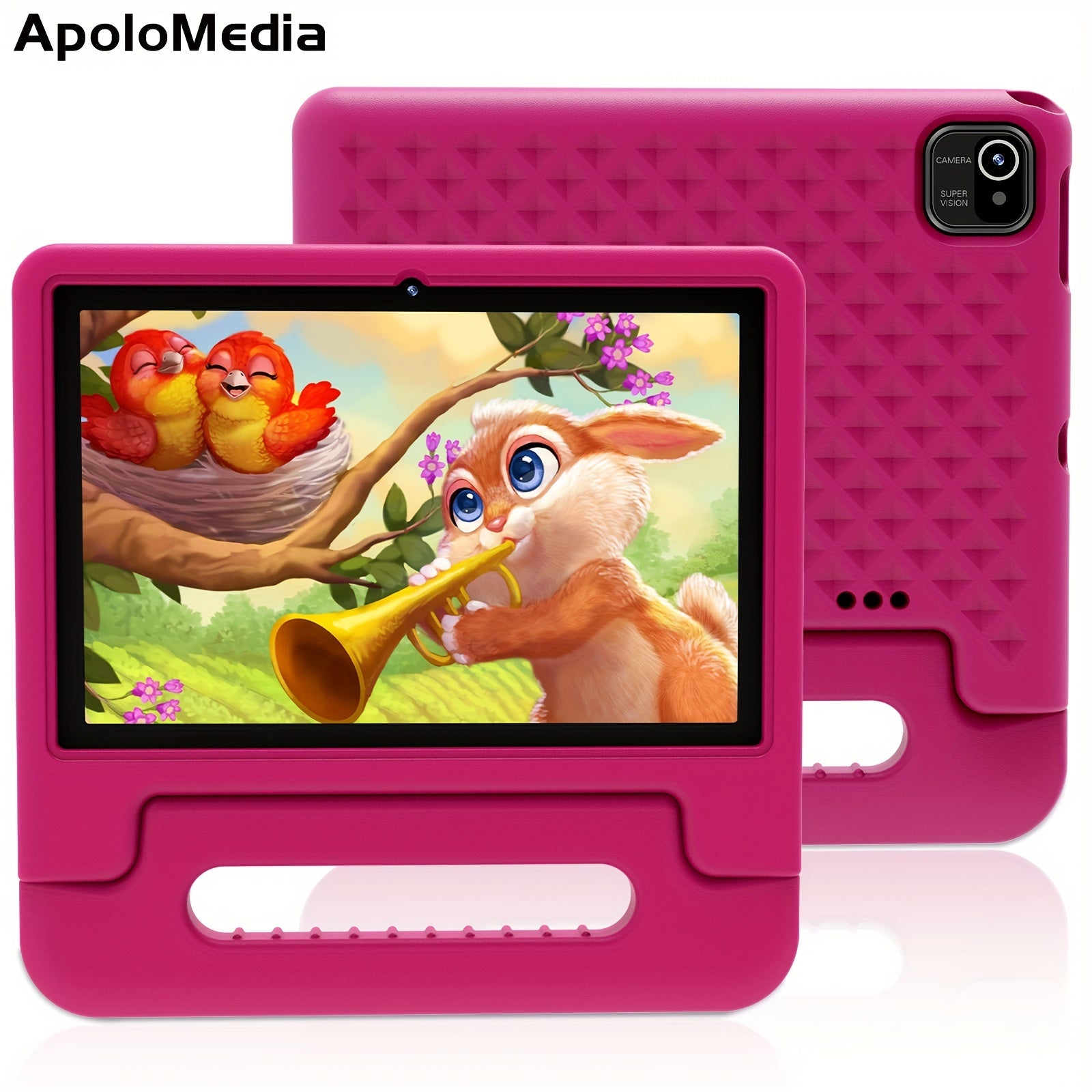 Apolomedia Kids Tablet, 10.1 Inch Android 13 Tablet For Kids, 128GB Expand, HD Touch Screen, 5-8 Hr Battery, Educational Games, Learning Tablet With Parental Control, Wi-Fi, Pre-Installed App, Tablet, Pad