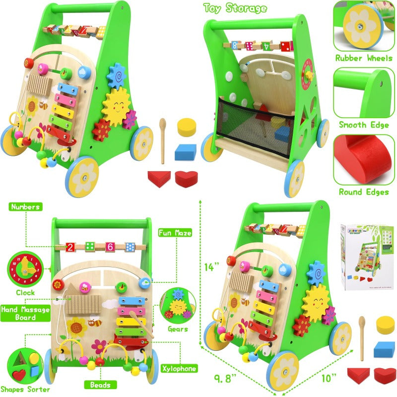 Wooden Baby Walker with Wheels Push Walker for Baby Boys and Girls 1012 Months Multiple Activity Center for 1 Year Old