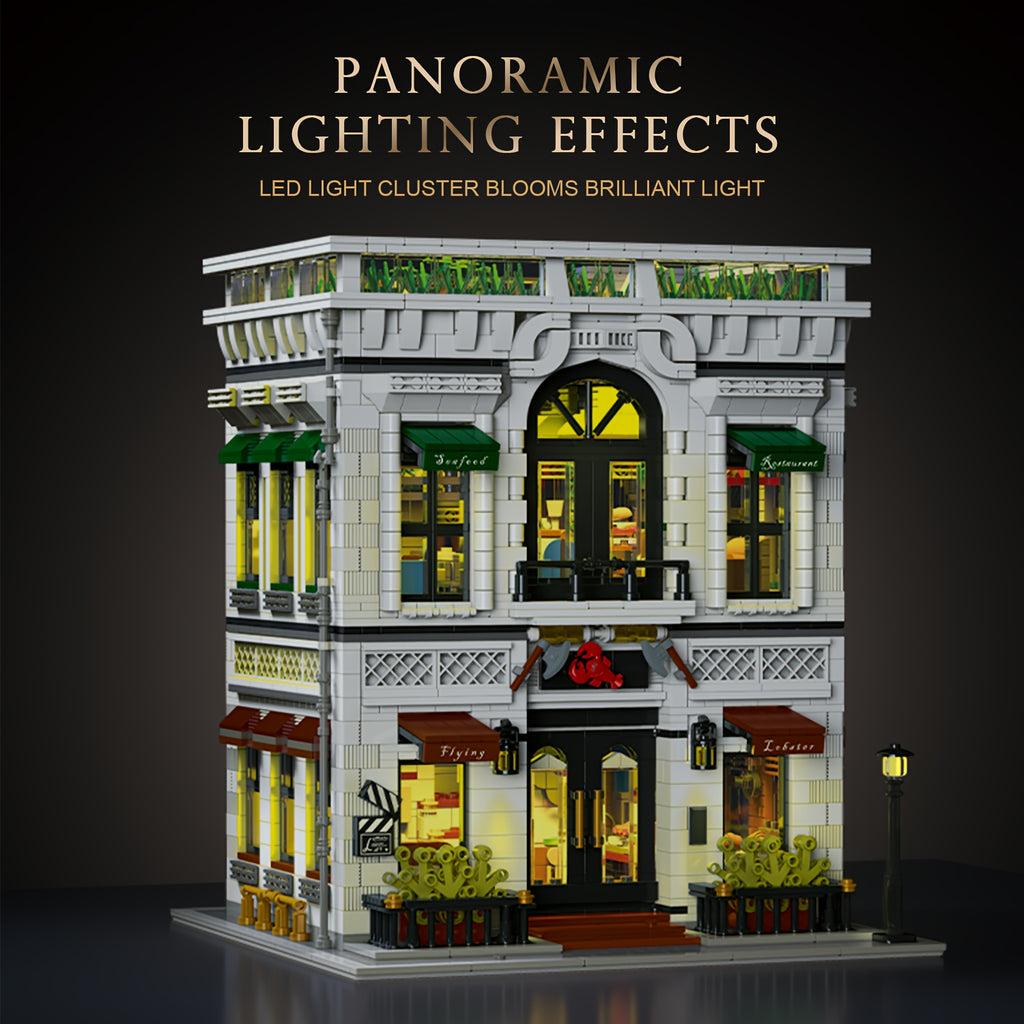 4132pcs Deluxe Structure Building Kit: Seafood Restaurant-Style Building Blocks Set for Adults, High-Definition Detailing, Interactive Assembly Experience