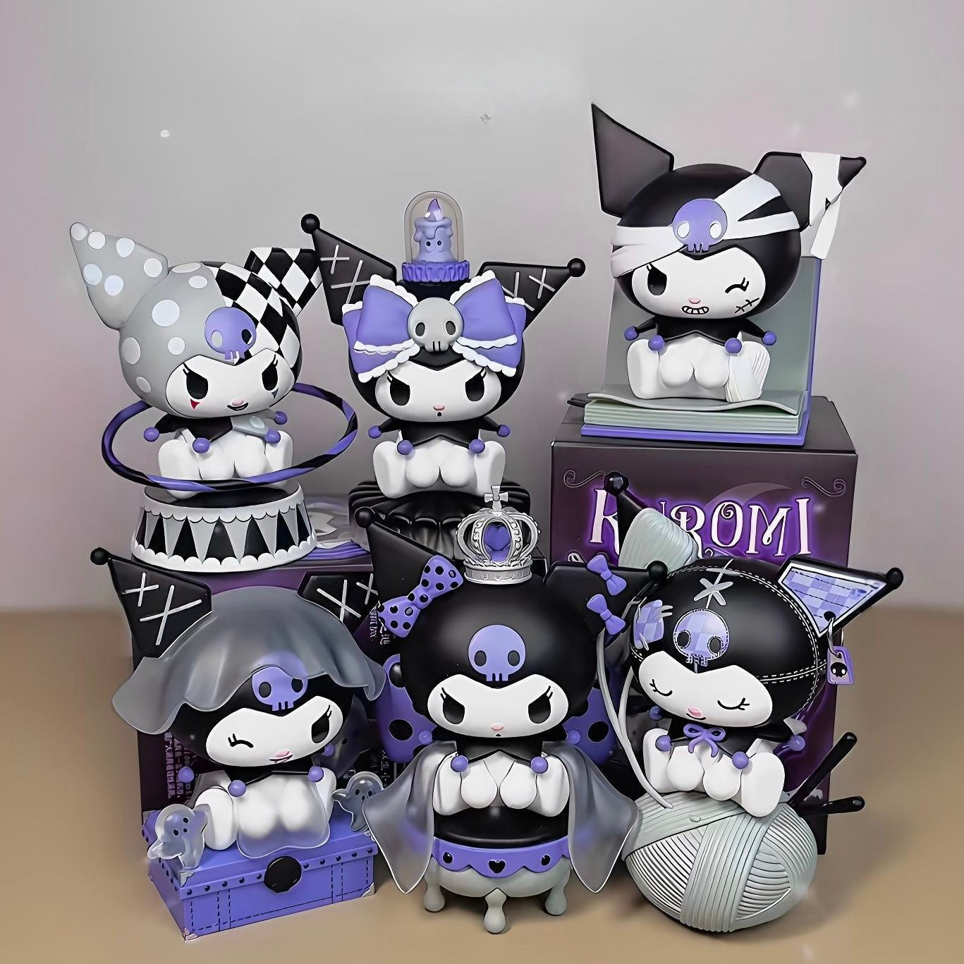 Sanrio Kuromi Collectible Mystery Box Handmade Office Desk Decor - Purple & Black Gothic Doll Figures with Accessories, Limited Edition Birthday Gift for Fans, Desk Figurine, Playful Character Design, Detailed Craftsmanship