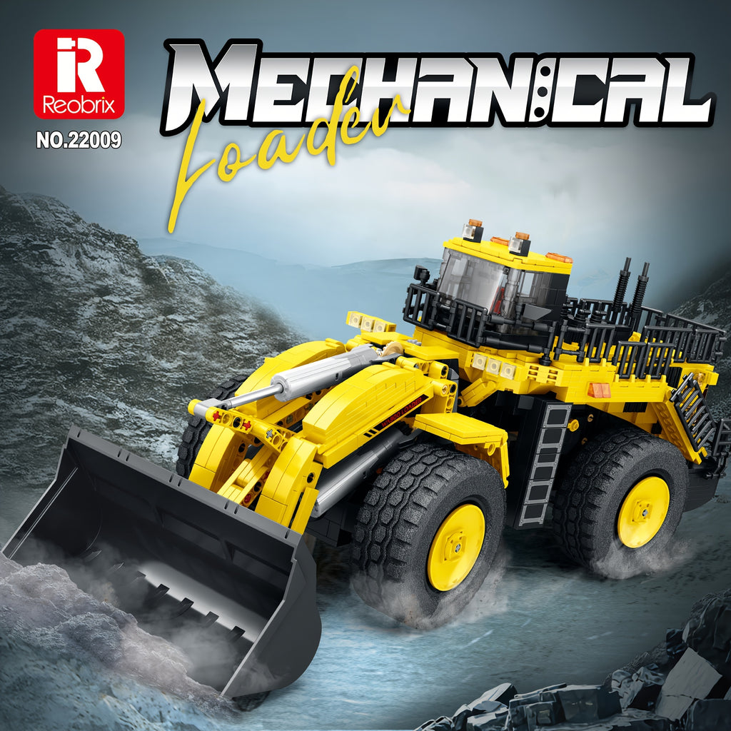 1876pcs Reobrix 22009 Yellow Shovel Loader Building Blocks, Remote Control Crane Vehicle Building Model Kits, High Difficulty Toy Assembly Model, Halloween, Christmas And Birthday Gift for Adults