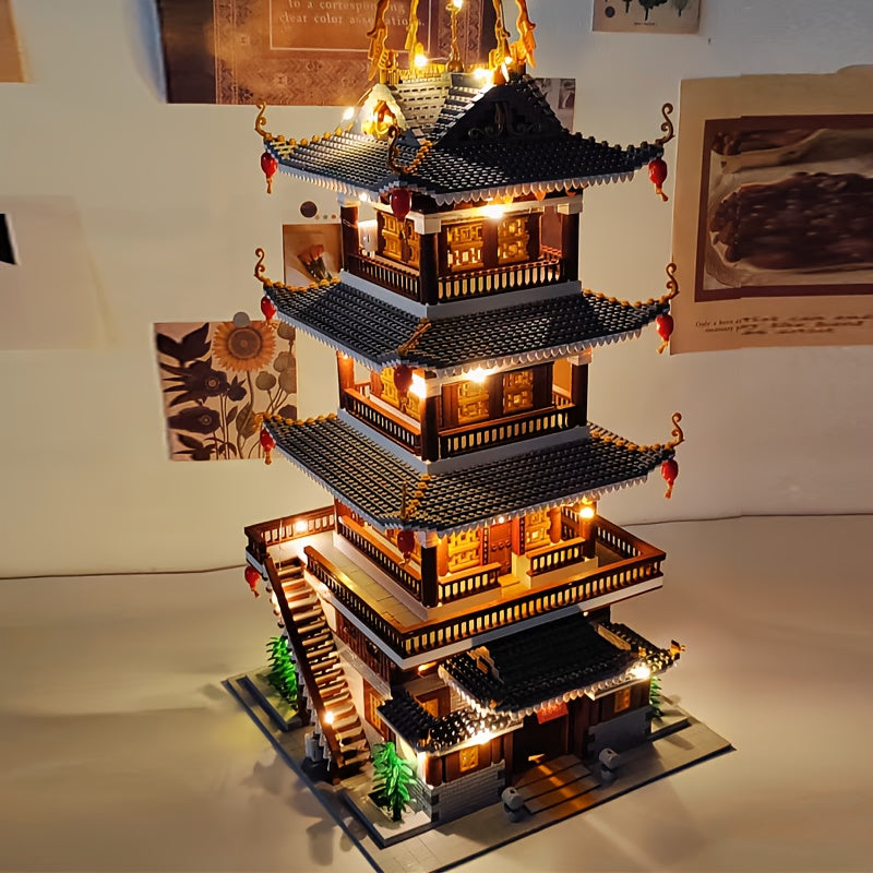 6134pcs Chinese Ancient Architecture Heavenly Fairy Mirror Huge Type Difficult Mini Building Block Toys, Home Decor Ideas Christmas\u002FNew Years Gift(no with Light), Display Piece, Festive Decoration, Artistic Decor, Traditional Style, Handcrafted Block
