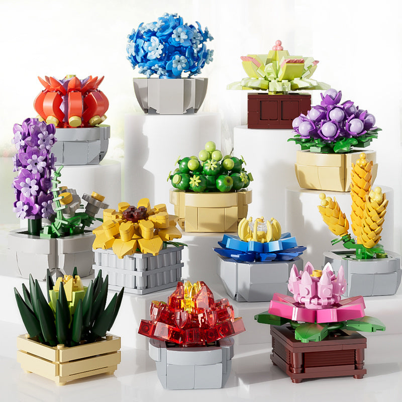 KAVO Succulent Flower Plant Potted Building Blocks Cactus Rose Daisies ABS Plastic Materials Bonsai Mini Model Bricks Creation Toys Christmas Birthday, Halloween, New year, Black Friday Gift For Kids, Building Assembly Ornament